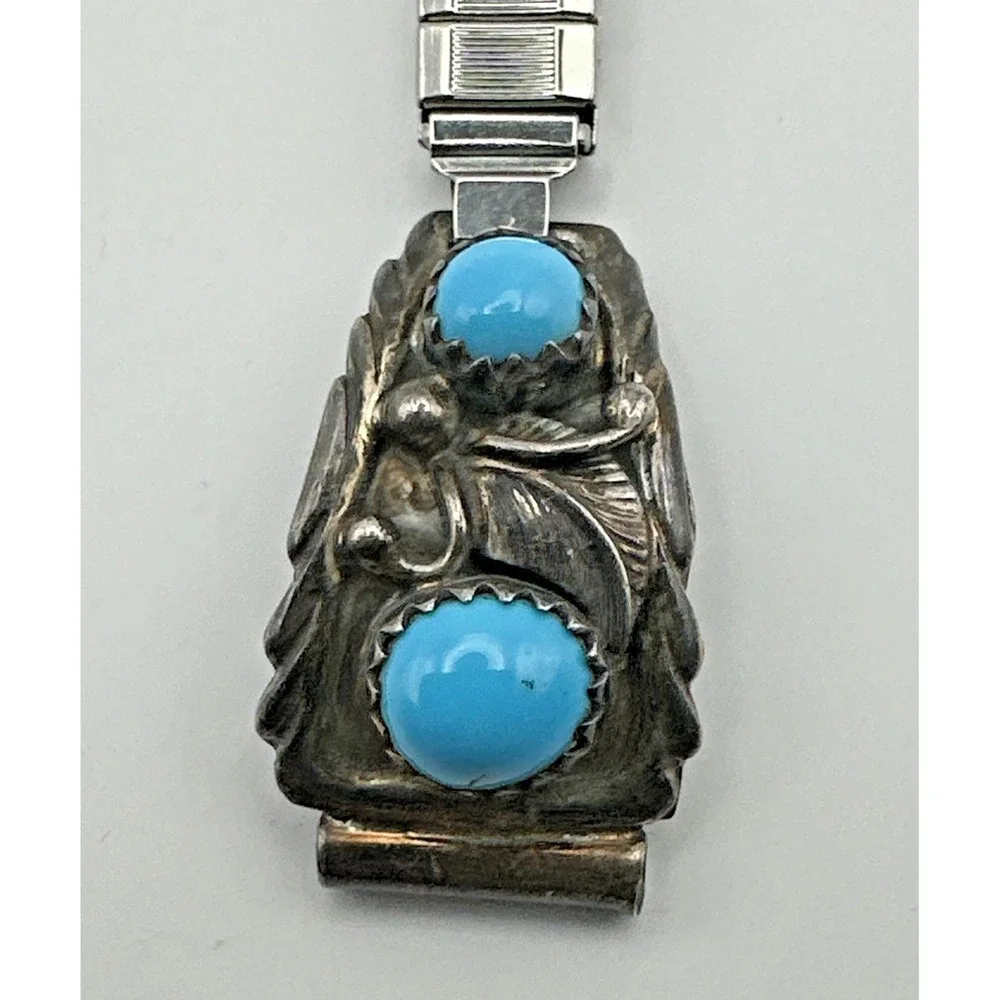 Vtg Signed RB Richard Begay Navajo Sterling Silver Turquoise Stretch Watch Band